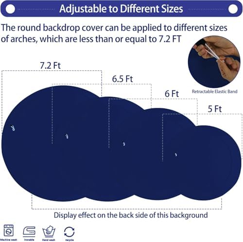 Gallety 7.2FT Navy Blue Round Backdrop Cover with Oh Baby Decal, Size Adjuster, Universal Fit for 5-7.2ft Circle Stand, Polyester Fabric Arch Cover for Wedding, Birthday Party, Photography Decor - Image 2