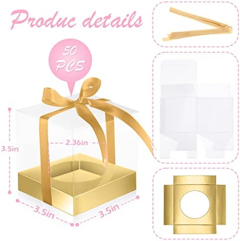Thenshop 50 Pcs Clear Cupcake Boxes Individual 3.5 Inch, Gold - Image 2