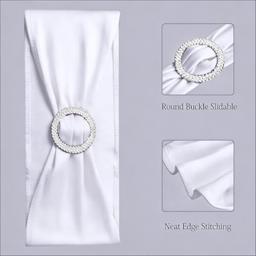 Spandex White Chair Sashes 100 Pack Wedding Chair Bows Bands Silver Buckles - Image 4