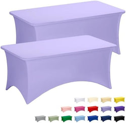 Fixwal 2 Pack 6FT Lavender Tablecloth Rectangle Spandex Fitted Table Cover by Fixwal