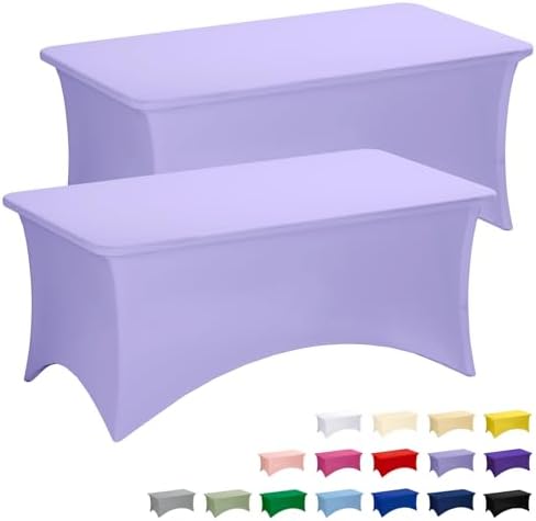 Fixwal 2 Pack 6FT Lavender Tablecloth Rectangle Spandex Fitted Table Cover by Fixwal