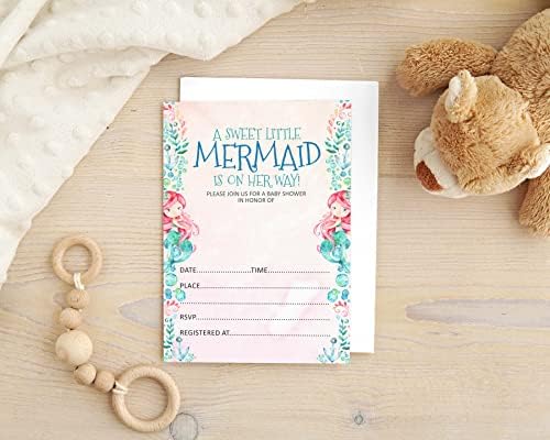 Pack of 30, Girl Baby Shower Party Collection, Baby Shower Invitation Cards, Fill in the Blank Invites WIth Envelopes, Mermaid Theme Party Supplies - Image 5