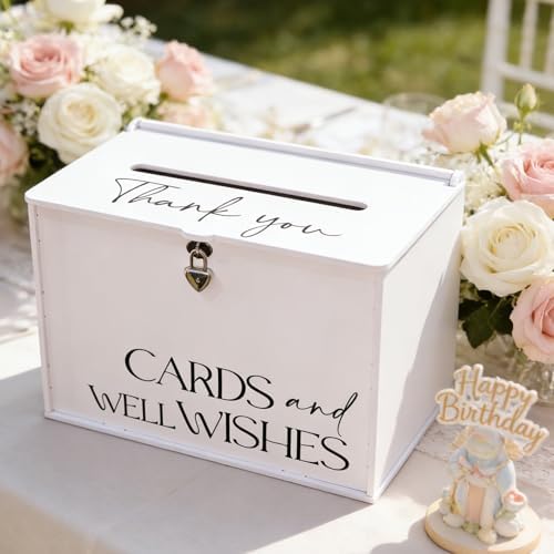 Valband Extra Large Card Box with Lock, Elegant White Wedding Card Boxes for Reception Monetary Envelope, Big Gift Cards Box Holder for Party Engagement Bridal Baby Shower Graudation Table Decor - Image 4