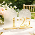 Frosted Table Numbers, Wedding Table Numbers Gold 1-25 with Stands, Gold 3D Acrylic Arch Signs with Holder, 5" x 7" Elegant Table Decor for Wedding Reception, Party, Anniversary, Events by Unknown