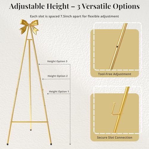 53”H Metal Gold Easel Stand for Sign Heavy Duty with Bow Top - Image 5