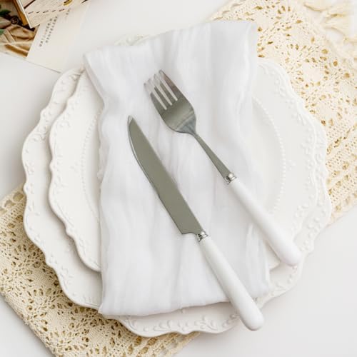 60 Pack White Cheesecloth Napkins Washable 21x21 Inches White Cloth Napkins Set of 60 Dinner Table Napkins for Wedding Cotton Gauze Bridal Baby Shower Rustic Boho Summer Party Table Decor - Image 7