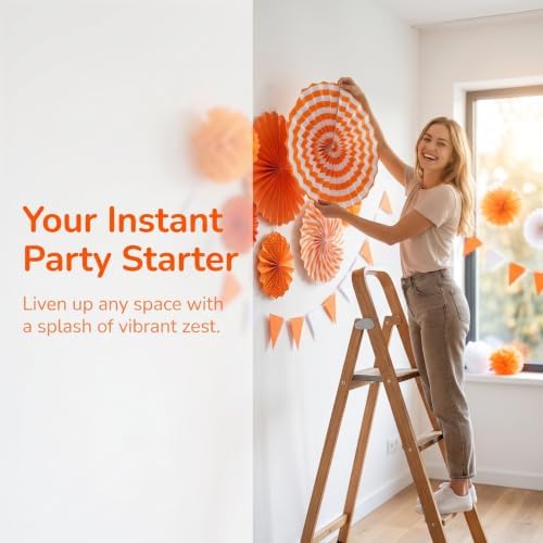 Toddmomy 1 Set Autumn Hanging Decorations Paper Fans and Tissue Pom Poms - Image 3