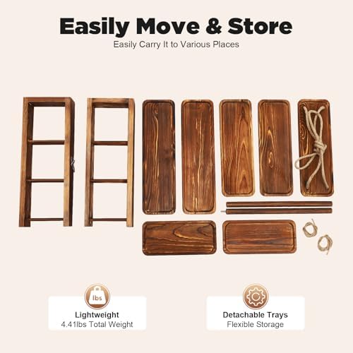3 Tier Wooden Cupcake Stand, Ladder Dessert Table Display Set Dessert Stands Wood Farmhouse for Party Birthday Wedding Events Baby Shower Decoration (Wooden) - Image 7