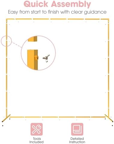 Pureegg Square Backdrop Stand - 6.6FT Gold Balloon Arch Stand with Adjustable Leveling Feet, Easy-to-Assemble Metal Wedding Arch for Wedding Decor, Parties - Image 3