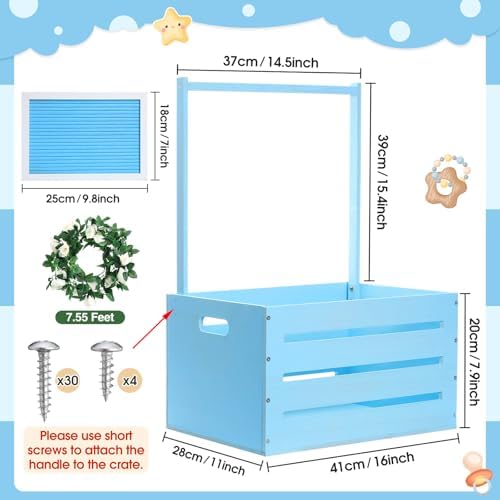 Barydat Wooden Baby Shower Crate Closet Baskets for Baby Shower, Blue - Image 2