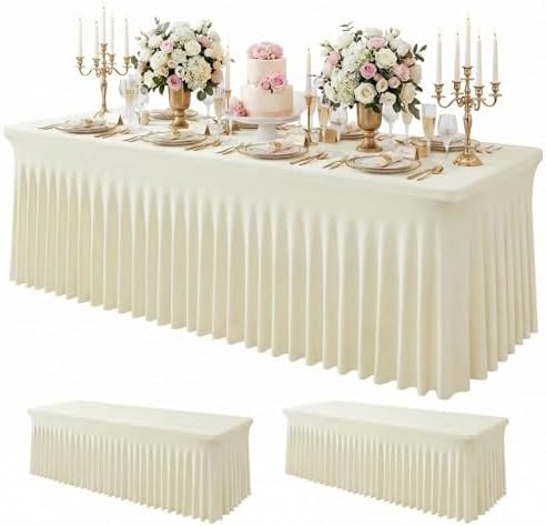 2Pack Beige Spandex Tablecloth for 8FT Rectangle Table,Table Skirt by Baoszty