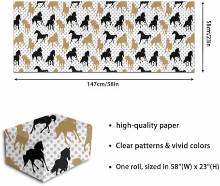 Image Of A Horses Wrapping Paper for Unisex Adult,Gift Tissue Paper Roll All Occasion Wrap Paper for Bridal Baby Shower Birthday Thanksgiving 58"x 23" (Horses,3 Rolls) - Image 5