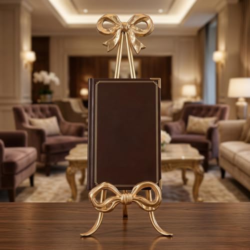 ARTIBETTER Bow Plate Stands Metal Cookbook Display Easel with Foldable Leg - 16" Tall Gold Decorative Platter Holder for Kitchen Table Centerpiece Birthday Baby Shower Wedding - Image 6