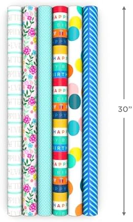 Hallmark Wrapping Paper Rolls for Graduation, Birthday, Wedding, Baby Shower - Flowers, Polka Dots, Happily Ever After Gift Wrap (Set of 6 Assorted Rolls: 180 sq. ft. ttl.) - Image 3