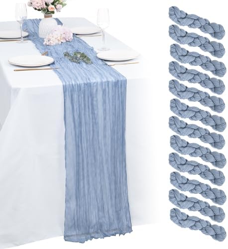 12 Pack Dusty Blue Cheesecloth Table Runners 21x120 Inch Boho Gauze Table Runner 10FT Long Rustic Sheer Blue Table Runner for Baby Shower,Wedding,Party,Birthday,Home Table Decor by Unknown
