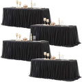 Black Table Cloth Rectangle 6ft, Black Tulle Table Skirt Table Cover 6 Foot Rectangle Table Desk Skirt Birthday Party Wedding Banquet Tablecloth Buffet Fabric Elastic Stretch Fitted Ruffle Tablecloth by LittleFunny