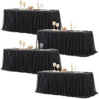 Black Table Cloth Rectangle 6ft, Black Tulle Table Skirt Table Cover 6 Foot Rectangle Table Desk Skirt Birthday Party Wedding Banquet Tablecloth Buffet Fabric Elastic Stretch Fitted Ruffle Tablecloth by LittleFunny