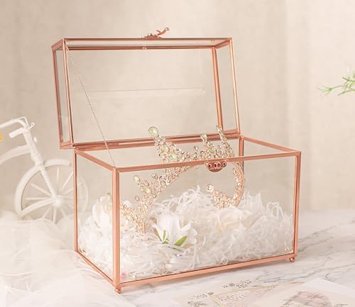 Glass Wedding Card Box with Slot, 10.2 inch Large Clear Card Box for Wedding Receptions, Rose Gold Gift Card Storage Box for Baby Shower, Birthday Party, Bridal Shower - Image 5