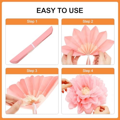Pack of 12 Paper Flowers Pompoms Decoration, Paper Flowers Pink Decoration, Room Decoration Aesthetic for Tissue Paper Garden Party Decoration, Birthday Decoration Pastel Girls, Wedding, Baby Shower - Image 3