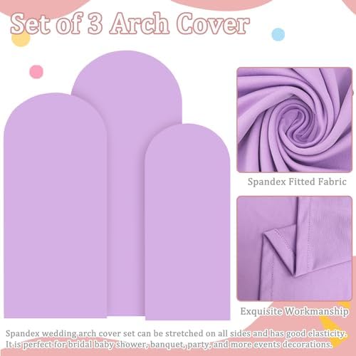 FOTSHARER 7.2FT 6.6FT 6FT Lavender Arch Cover Set of 3 Wedding Arch Cover Fabric Spandex Arches Backdrop Cover for Metal Arches Frame Arch Covers Stretchy Backdrop for Wedding Baby Shower Decoration - Image 5