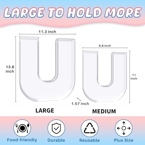 13.8" Extra Large Acrylic Letter Charcuterie Board Box, Reusable Fillable Letter Cake Candy Dish Display Serving Tray for Birthday Anniversary Party Decoration (U) - Image 2