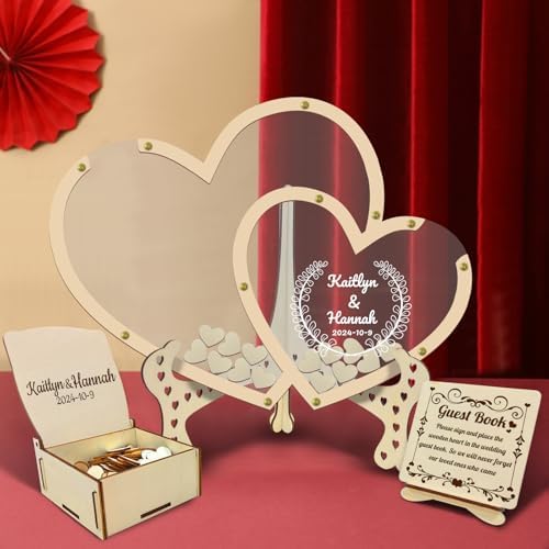 Wedding Guest Book Alternative - Double Heart Drop Box with Heart Pieces - Rustic Wood & Acrylic Sign-in Book for Wedding Reception-Unique Wedding Keepsake Frame - Image 2