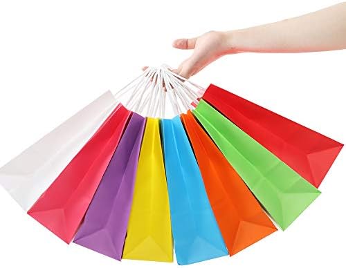 Tomnk 32pcs Party Favor Bags 8 Colors Goodie Rainbow Paper Bags Bulk with Handles for Birthday Party, Candy ,Small Gift and Bridal Shower - Image 3
