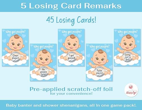 Party Hearty Baby Shower Scratch-Off Game, Poopie Emoji Cards - Blue Boy (Pack of 3) - Image 4