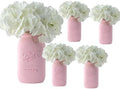 Pink Centerpieces for Baby Shower - Pink Mason Jar Flower Vase Centerpiece - Set of 5 Painted Mason Jars – 32 oz – Pink Rustic Mason Jar Centerpiece Baby Shower, Birthday (5 Pink w/Hydrangea) by VivasFlowerShop