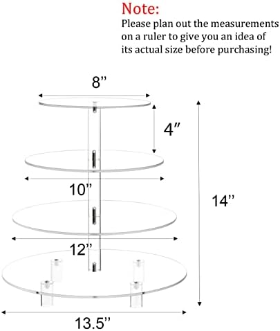 14'' Width XL Large Cupcake Stand 4 Tiered Acrylic Glass Round Cake Stand - Image 2