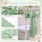 50 Pcs Sage Green Satin Chair Sashes Bows, 7 x 108 Inch - Image 3
