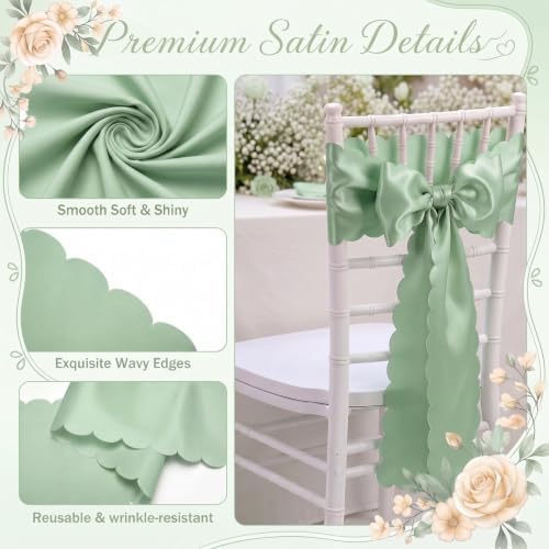 50 Pcs Sage Green Satin Chair Sashes Bows, 7 x 108 Inch - Image 3