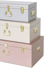 Vixdonos Decorative Box Set of 3 Metal Trunks Chest with Safety Lock Clasp for Treasure Organization and Home Dorm Decor,26.8x16.5x11Inches - Image 3