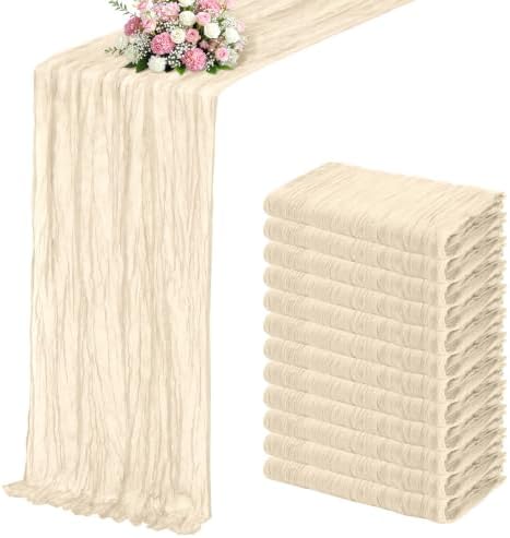 Ivory Boho Cheesecloth Table Runner 12 Pack 17x108 Inch Sheer Gauze by Unknown