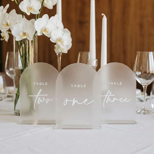 Frosted Arch Acrylic Wedding Table Numbers 1-20 with Stands by JINMURY