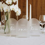 Frosted Arch Acrylic Wedding Table Numbers 1-10 with Stands by JINMURY