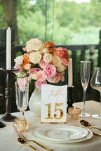 Gold Mirrored Acrylic Wedding Table Numbers 1-15 Set, Self-Standing Modern Arched Signs for Reception Seating, Anniversary & Bridal Shower, Elegant Wedding Decor (5x7 Inches) - Image 4