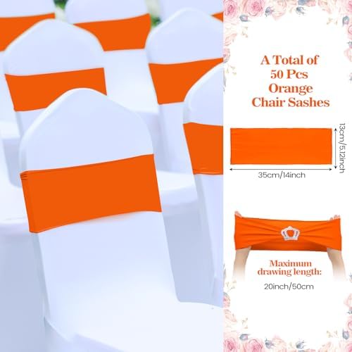 VitalCozy 50 Pcs Stretch Chair Sashes with Crown, Orange - Image 2