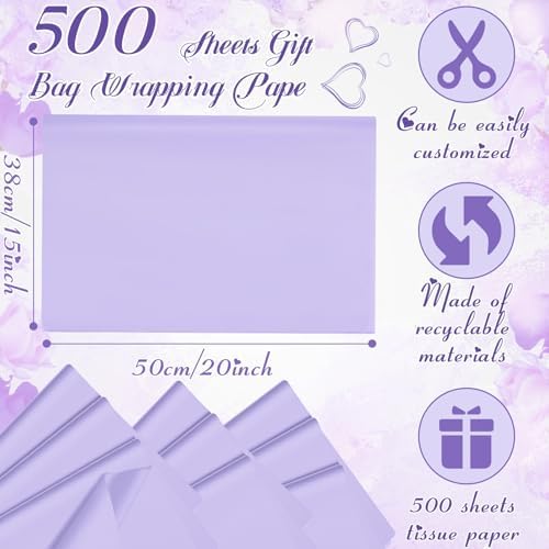 500 Sheets Lavender Tissue Paper Bulk 15 x 20 Inch for Fall Wedding Gifts - Image 2