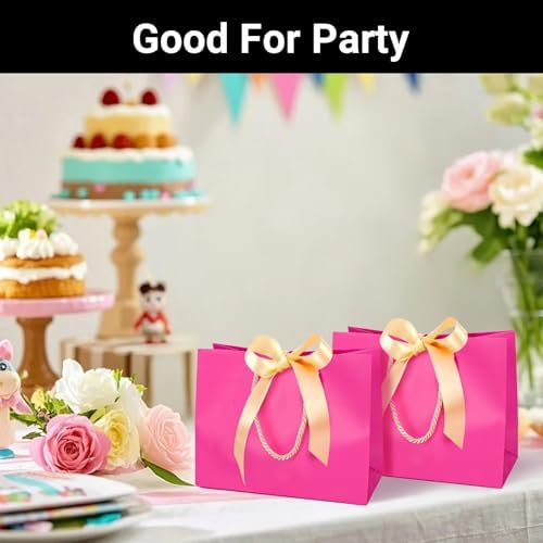 EUSOAR Paper Bags with Handle, 50pcs 10.6"x3.1"x8.3" Heavy Duty Hot Pink Thank You Gift Bags with Bow Ribbon Handle, Gift Treat Party Favor Paper Bags Bulk for Merchandise Shopping Wedding Birthday - Image 6