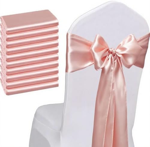 Pack of 50 Wedding Satin Chair Sashes Blush Pink Bows 7x108inch Ribbon Fabric Bands for Banquet Party Hotel Restaurant Ceremony Event Chairs Knots Ties Decorations - Blush Pink, 50PCS - Image 2