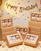 qiqee Auto-pop Up Cupcake Boxes with Window Brown 100PCS 6 Count Cupcake Box 9.4"x6.1"x3" Cupcakes Carrier, 6 Cupcake Containers - Image 5