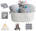 CREVENT Baby Welcome Gift Set Storage Basket with 2 Blankets+ 1 Security Blanket + 1 Taggie + 1 Gift Bag with Ribbon (Grey) by CREVENT