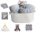 CREVENT Baby Welcome Gift Set Storage Basket with 2 Blankets+ 1 Security Blanket + 1 Taggie + 1 Gift Bag with Ribbon (Grey) by CREVENT