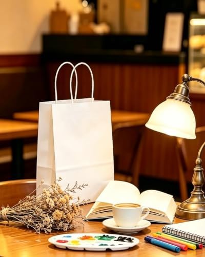 qiqee 600-Packs White Paper Gift Bags with Handles Bulk 8.3"x6"x3.15" Small Size Paper Bags Multiple Uses - Image 5