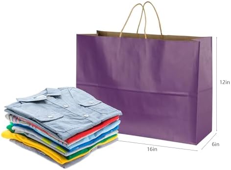 BLEWINDZ 70Pcs Large Paper Bags with Handles, 16x6x12 Inches Purple Paper Shopping Bags for Small Business, Large Kraft Gift Bag Bulk for Grocery Mechandise Retail - Image 4