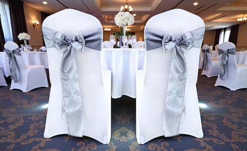 MDS® Pack of 300 Satin Chair Sashes for Wedding & Events – Light Silver - Image 2