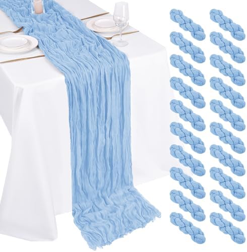 20 Pack Cheesecloth Table Runner - 17x108 Inch Light Blue Boho Gauze Cheese Cloth Table Runners for Baby Bridal Shower Decoration Wedding Party Summer Garden Farmhouse by Unknown
