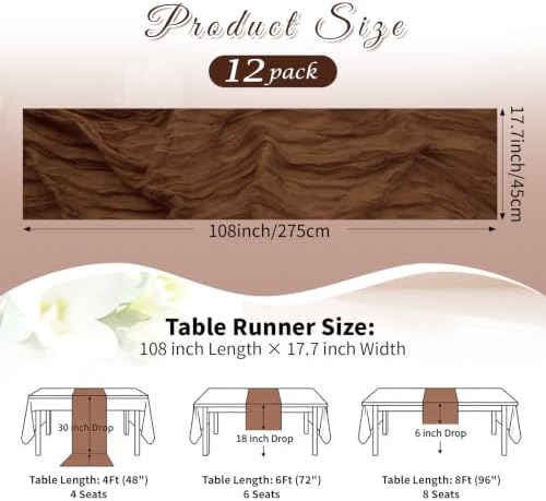 Brown Boho Cheesecloth Table Runner 12 Pack 17x108 Inch Sheer Gauze - Image 2