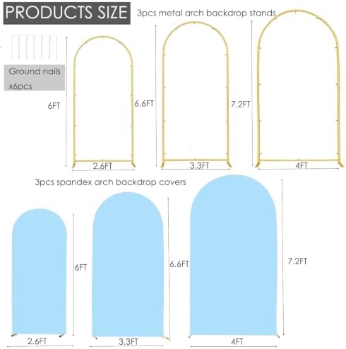 3 Metal Arch Backdrop Stands with Baby Blue Covers, 6/6.6/7.2FT - Image 3